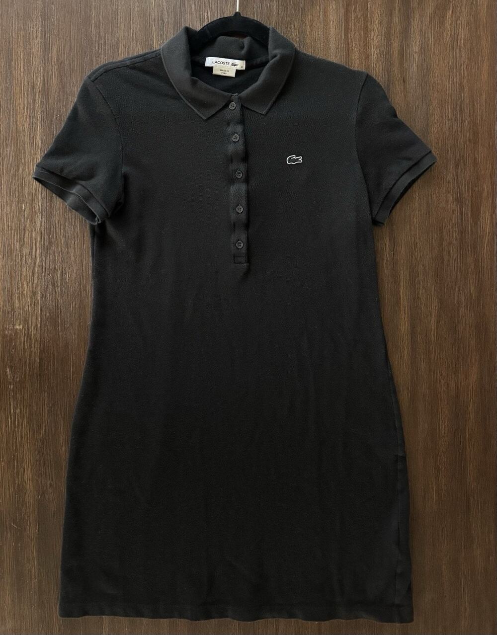 Lacoste Pique Mesh Polo Dress Womens 40 Black Stretch Cotton Peru